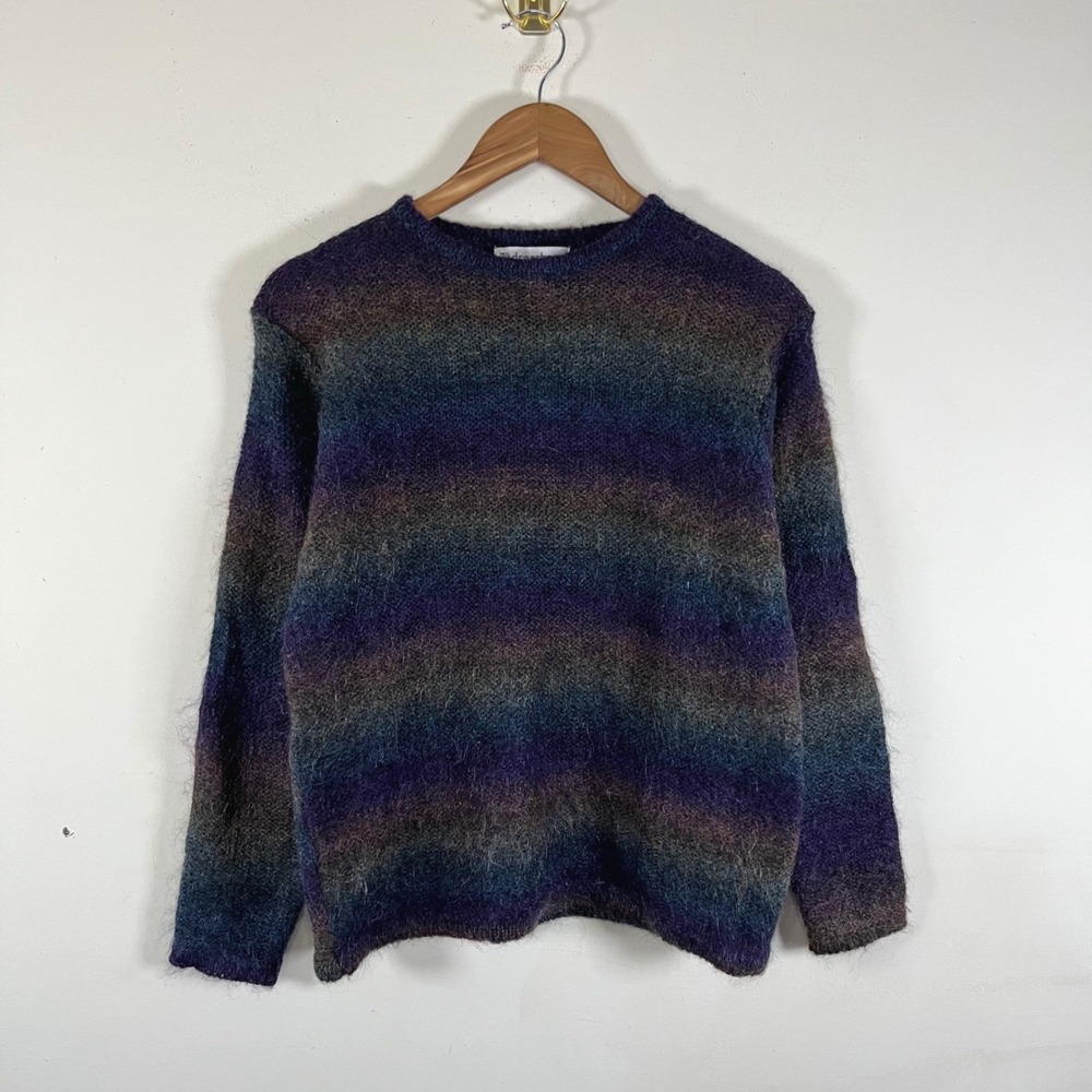 Vintage Dressbarn Mohair Blend Striped Crewneck Knit Sweater Boho Artsy Medium